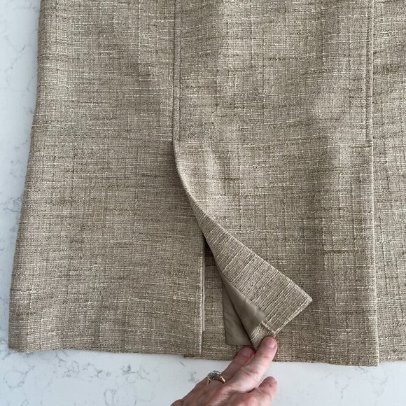 Planet Pleated Poly Cotton Blend Lined Midi Skirt in Tan Cream Sage Green Sz 8 - Picture 6 of 14